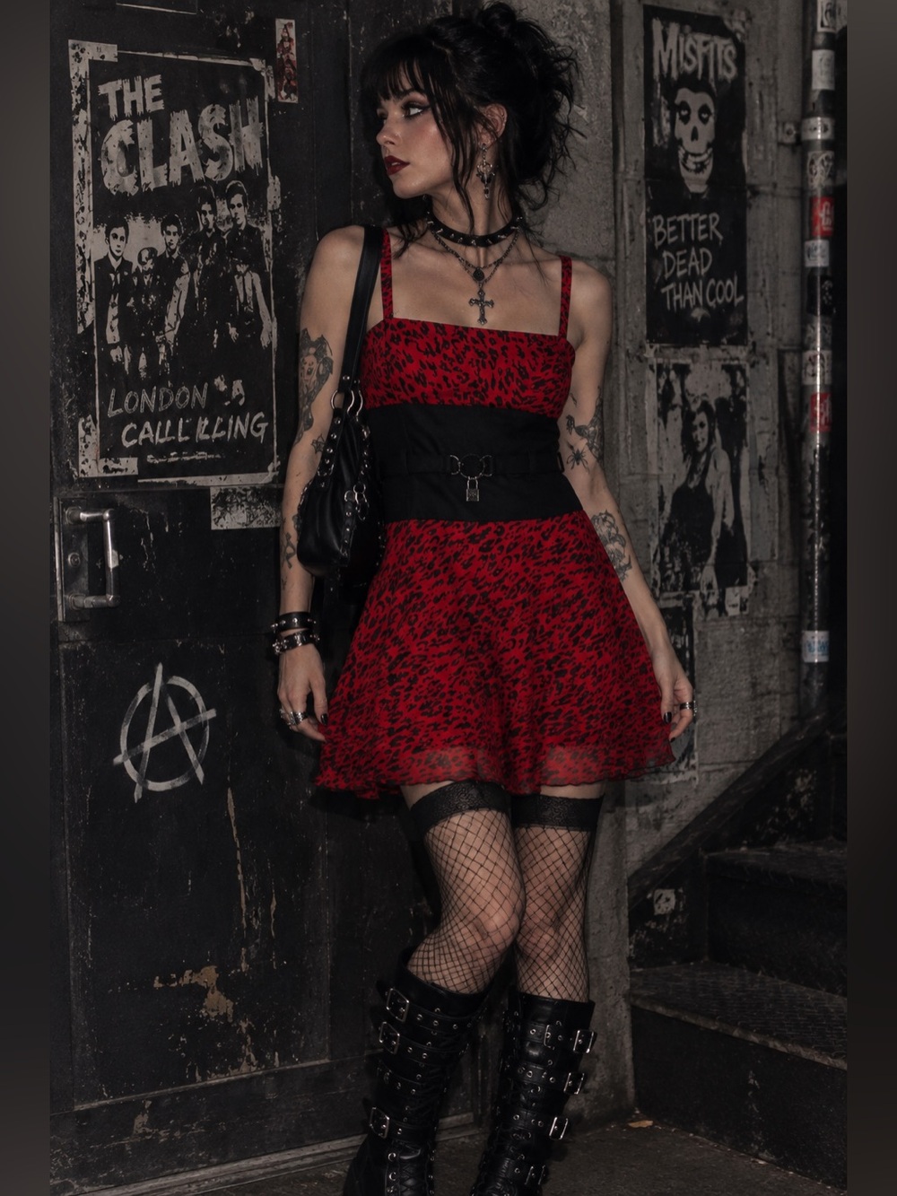 TRIPP NYC Red and Black Leopard Print Corset Lock Dress